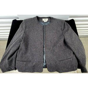 Orvis Womens Gray Wool Open Front Blazer Jacket cropped Size 16 w Pockets Padded
